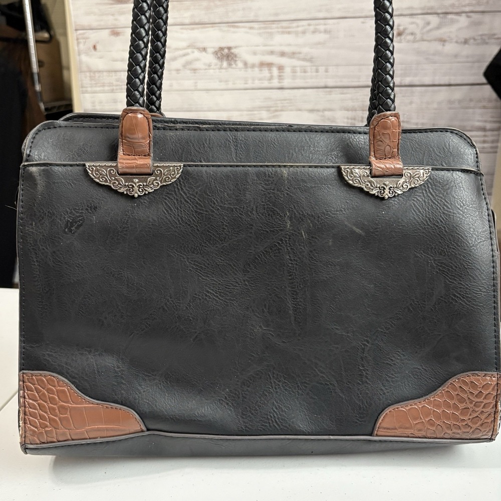 Bueno Of California Black Purse Handbag 8 Pockets Tote Bag Braided Strap